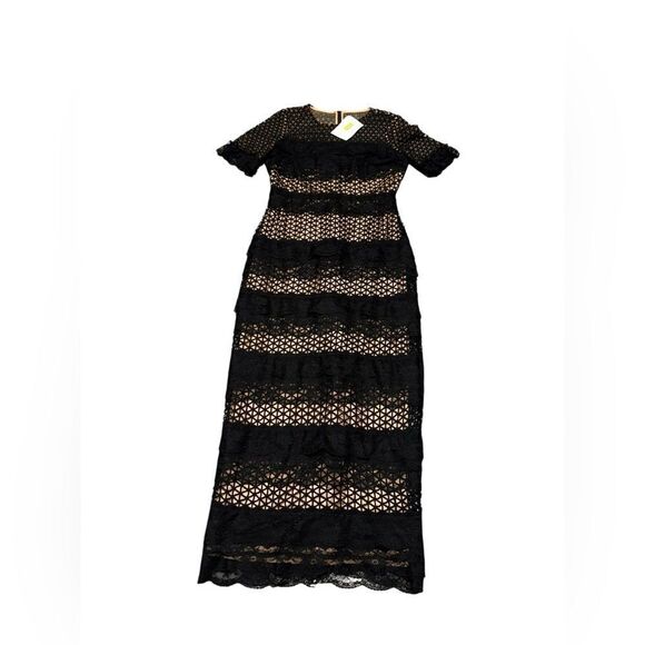 NWT Belle BADGLEY MISCHKA Black Lace Gabrielle Women’s Column Maxi Dress sz 8 - Picture 3 of 11